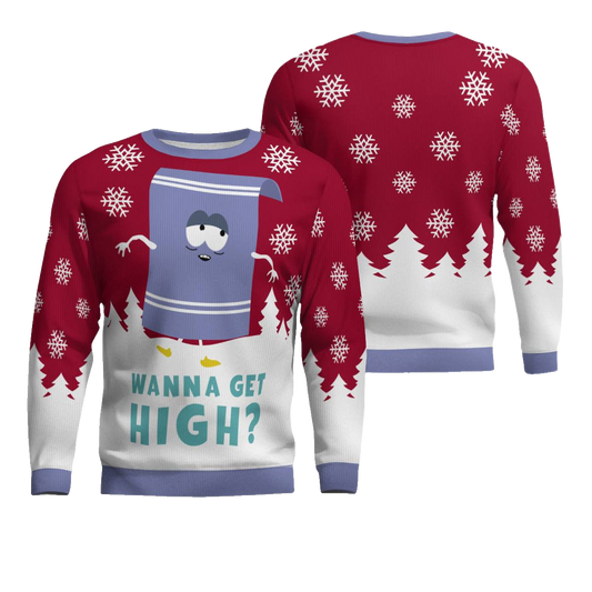 Towelie Red Eyes Wanna Get High Ugly Christmas Sweater Red – Moonbestprint