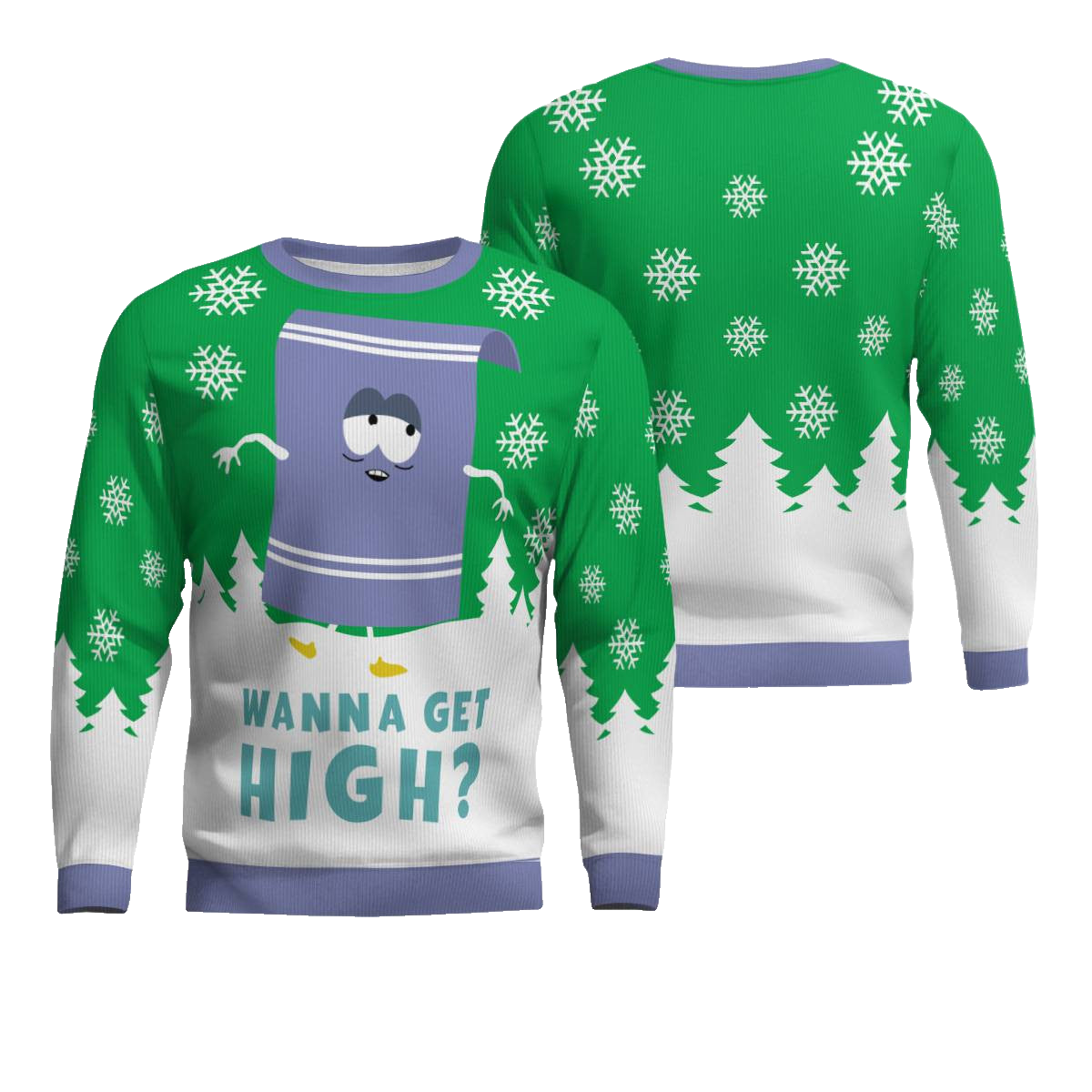 Towelie Red Eyes Wanna Get High Ugly Christmas Sweater Green – Moonbestprint