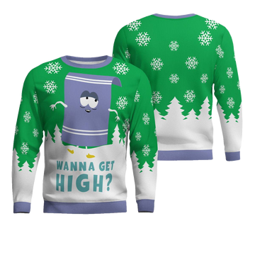 Towelie Red Eyes Wanna Get High Ugly Christmas Sweater Green – Moonbestprint