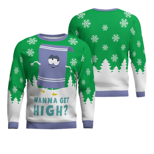 Towelie Red Eyes Wanna Get High Ugly Christmas Sweater Green – Moonbestprint