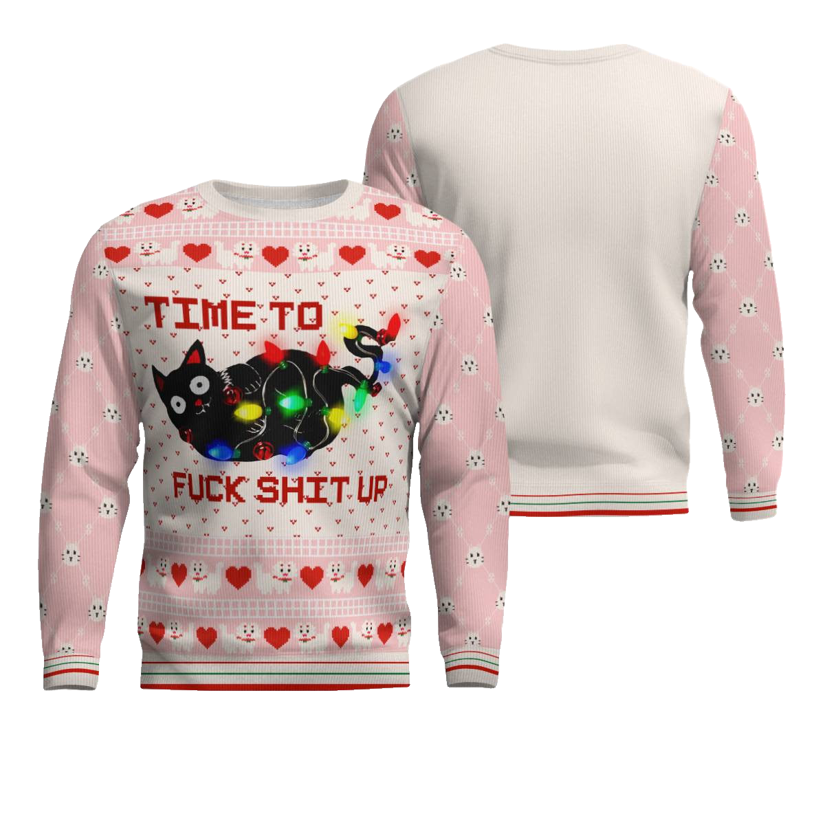 Time to Fuck Shit up Cat Ugly Christmas Sweater Powder Pink – Moonbestprint