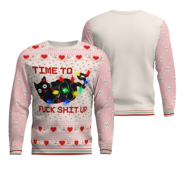 Time to Fuck Shit up Cat Ugly Christmas Sweater Powder Pink – Moonbestprint