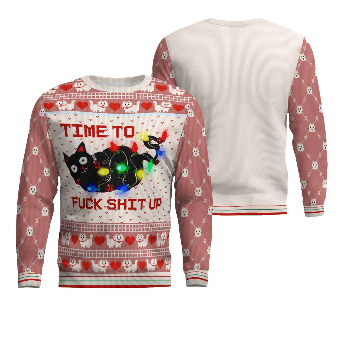 Time to Fuck Shit up Cat Ugly Christmas Sweater Mocha Mousse – Moonbestprint