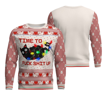 Time to Fuck Shit up Cat Ugly Christmas Sweater Mocha Mousse – Moonbestprint