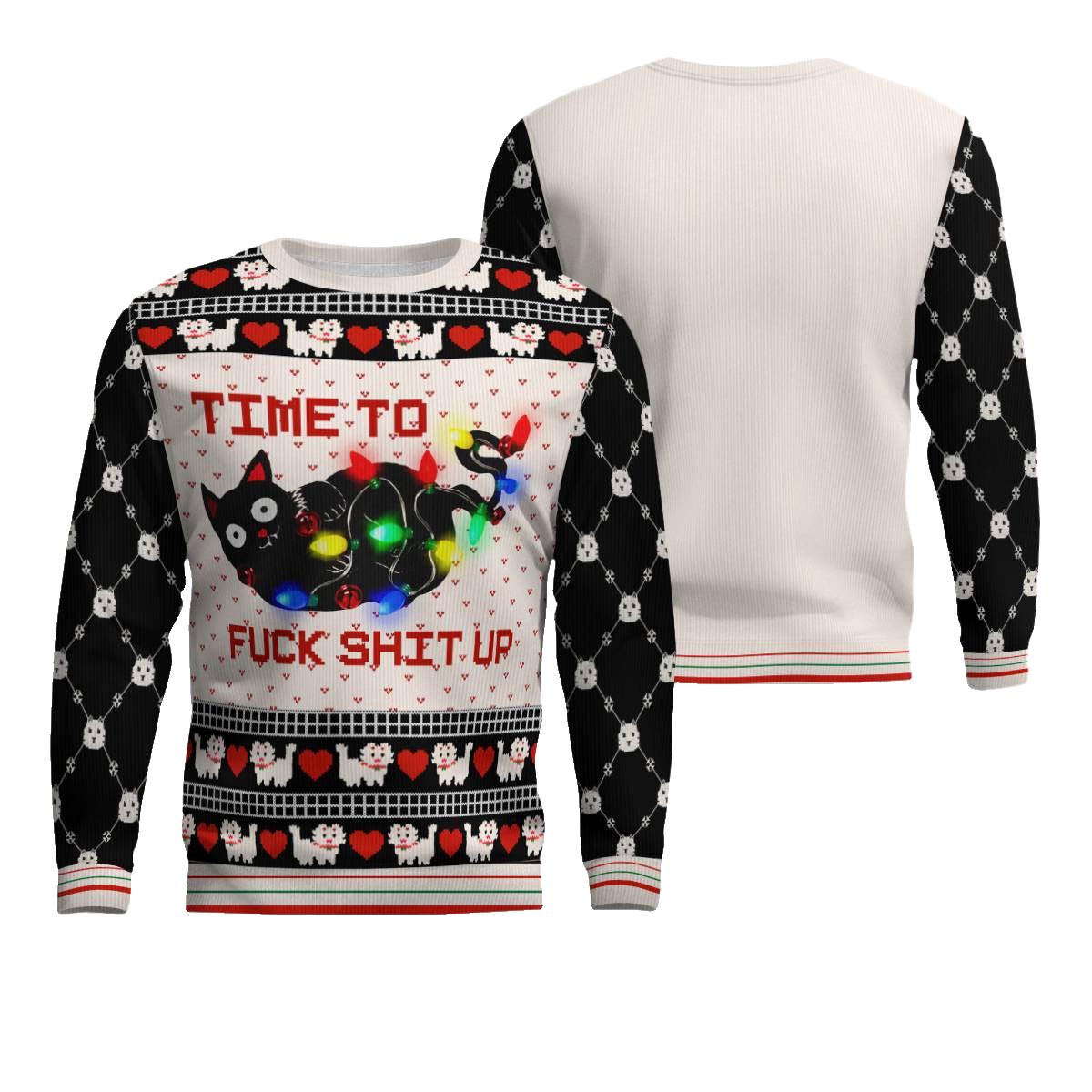 Time to Fuck Shit up Cat Ugly Christmas Sweater Black – Moonbestprint