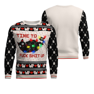 Time to Fuck Shit up Cat Ugly Christmas Sweater Black – Moonbestprint