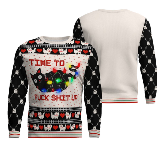 Time to Fuck Shit up Cat Ugly Christmas Sweater Black – Moonbestprint