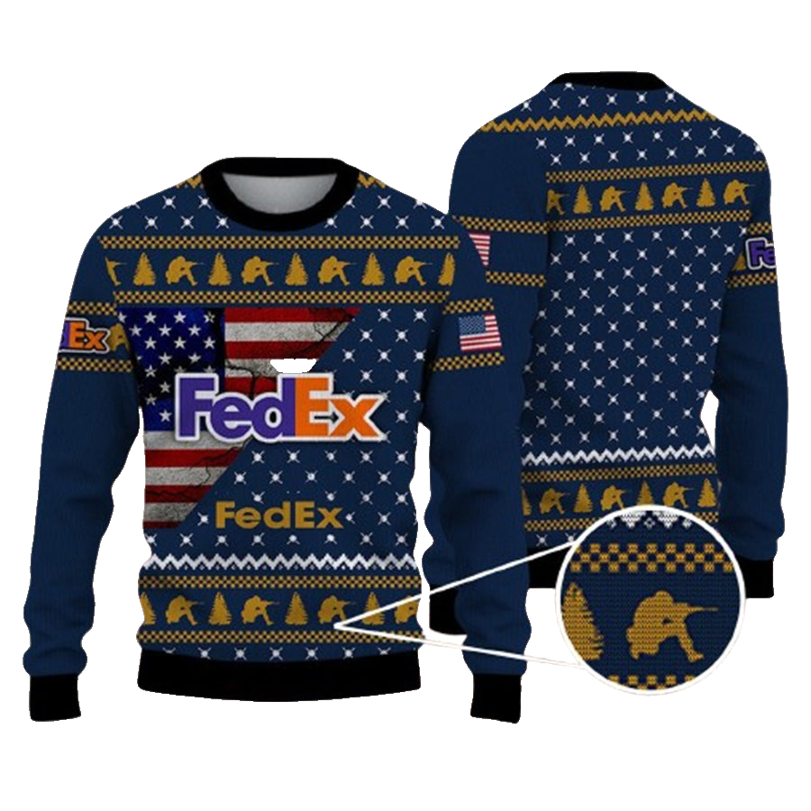 The Fedex Company Hunting Usa Flag Ugly Christmas Sweater – Moonbestprint