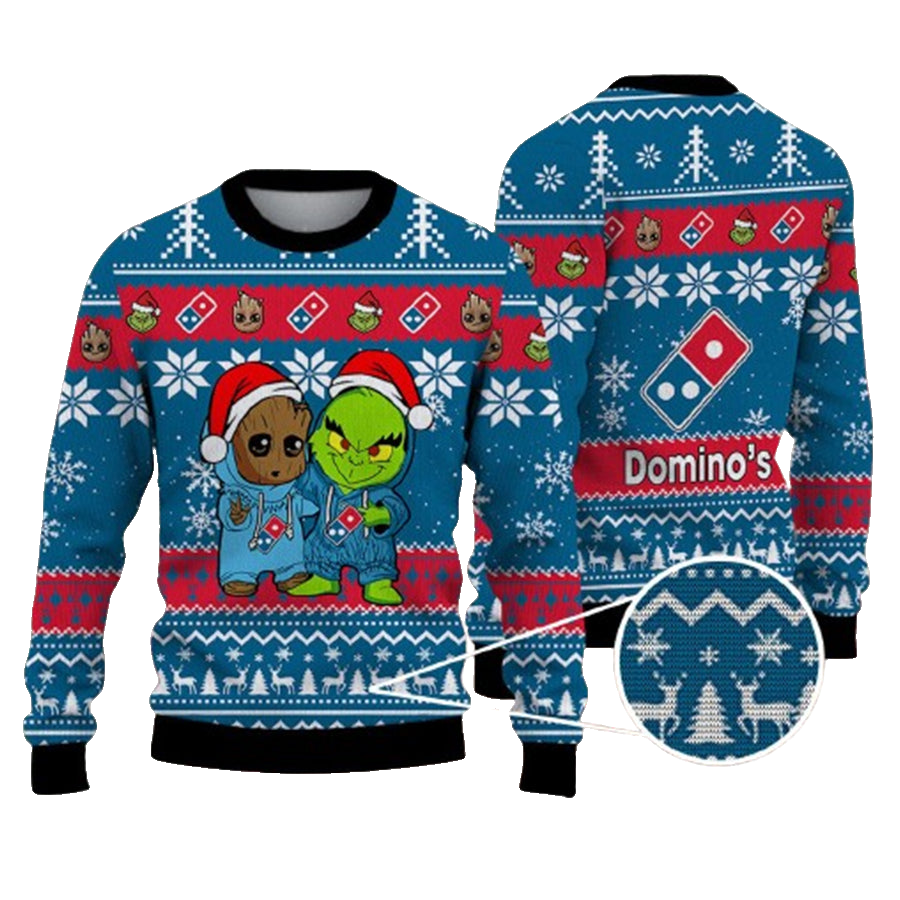The Dominos Pizza Company Best Friends Baby Groot And Grinch Santta Funny Ugly Christmas Sweater – Moonbestprint