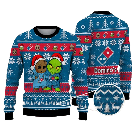 The Dominos Pizza Company Best Friends Baby Groot And Grinch Santta Funny Ugly Christmas Sweater – Moonbestprint