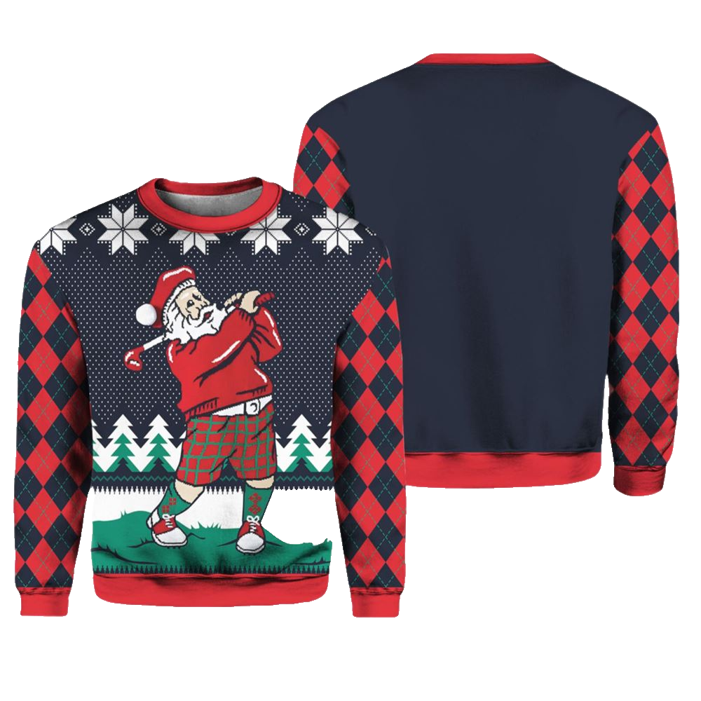 Teeing Off Golfing Santa Ugly Christmas Sweater - Moonbestprint