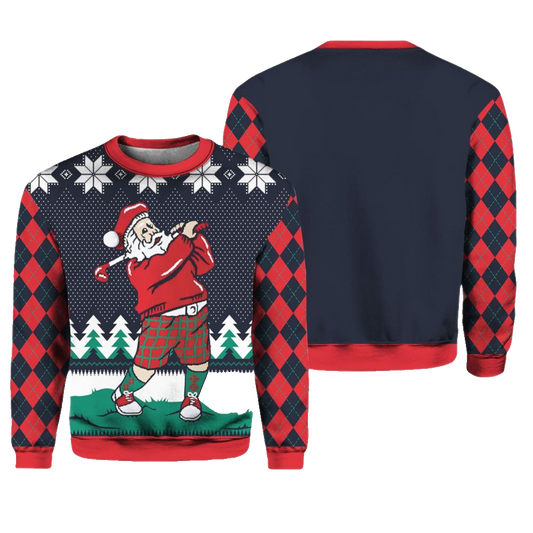 Teeing Off Golfing Santa Ugly Christmas Sweater - Moonbestprint