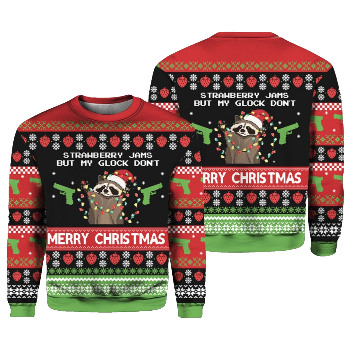 Strawberry Jams But My Glock Don't Merry Ugly Sweater 2026 Christmas - Moonbestprint