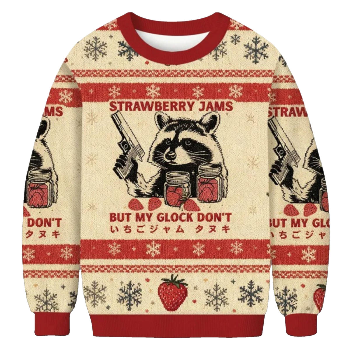 Strawberry Jams Raccoon Glock Ugly Christmas Sweater - Moonbestprint