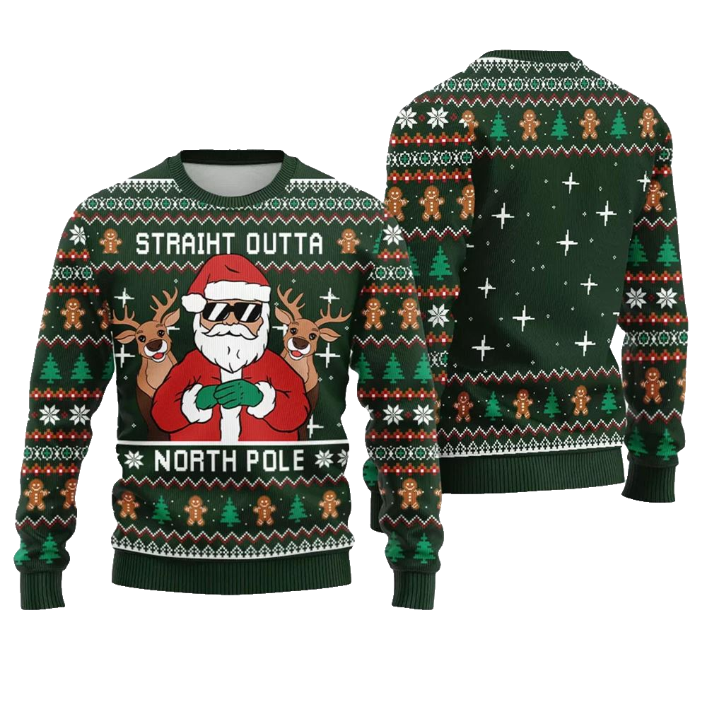 Straight Outta North Pole Santa Christmas Sweater - Moonbestprint
