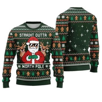 Straight Outta North Pole Santa Christmas Sweater - Moonbestprint