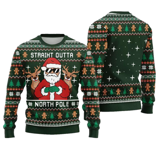 Straight Outta North Pole Santa Christmas Sweater - Moonbestprint