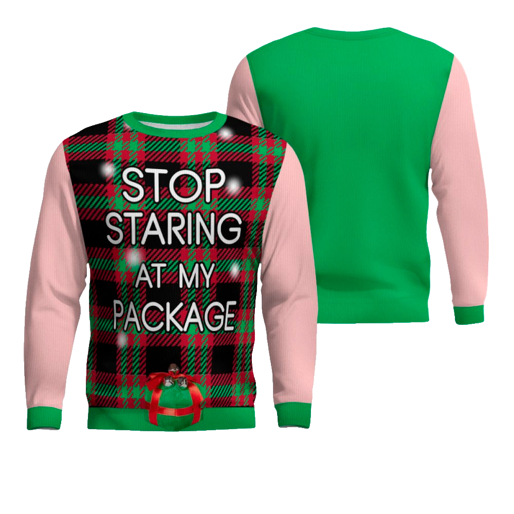 Stop Staring at My Package Ugly Christmas Sweater Powder Pink – Moonbestprint