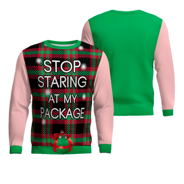Stop Staring at My Package Ugly Christmas Sweater Powder Pink – Moonbestprint