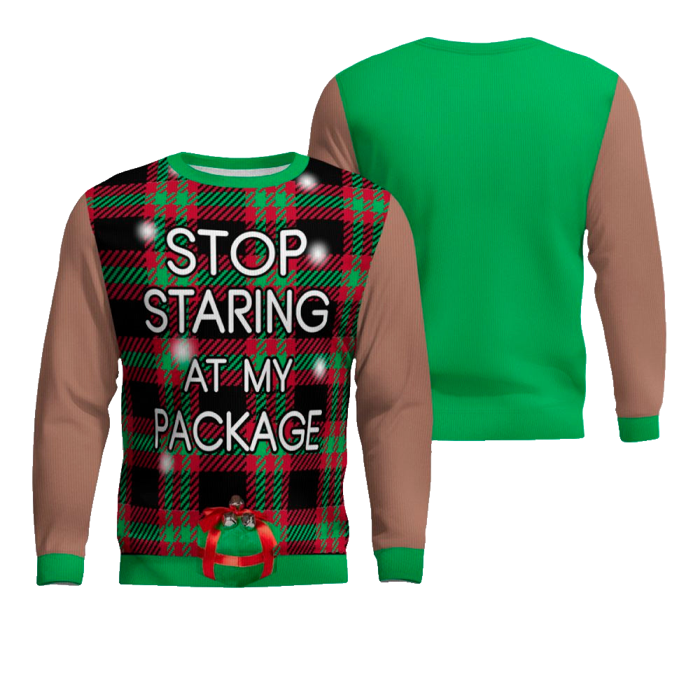 Stop Staring at My Package Ugly Christmas Sweater Mocha Mousse – Moonbestprint