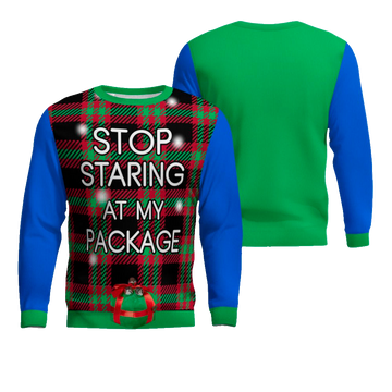 Stop Staring at My Package Ugly Christmas Sweater Blue – Moonbestprint