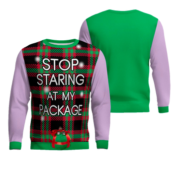 Stop Staring at My Package Ugly Christmas Sweater Dreamy Lavender – Moonbestprint