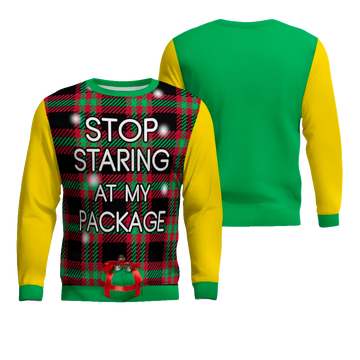 Stop Staring at My Package Ugly Christmas Sweater Golden Yellow – Moonbestprint