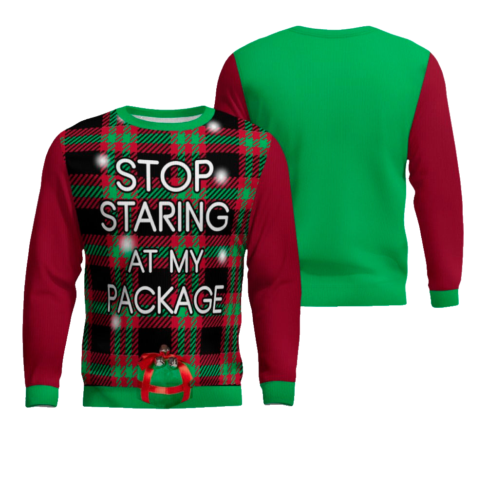 Stop Staring at My Package Ugly Christmas Sweater Burgundy – Moonbestprint