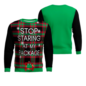 Stop Staring at My Package Ugly Christmas Sweater Black – Moonbestprint