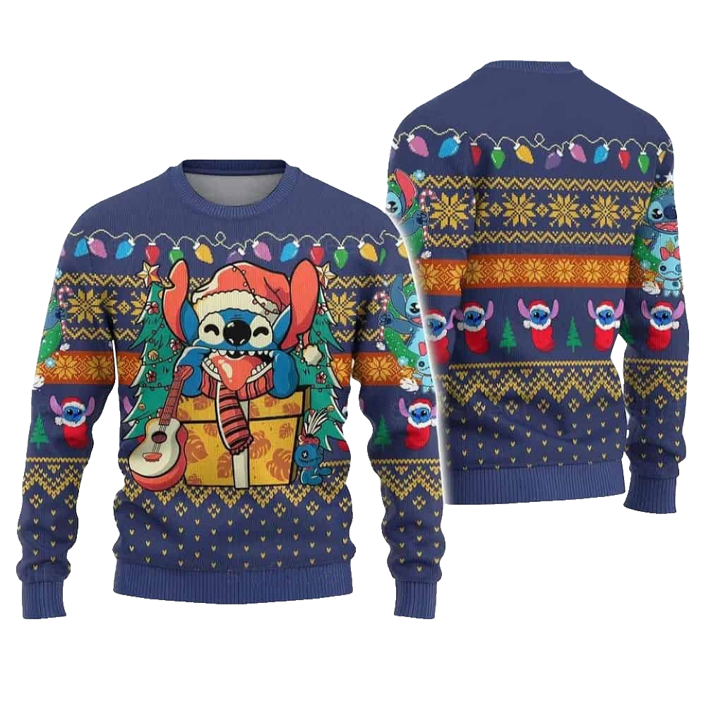 Stitch Santa With Guitar Xmas Gift Ugly Christmas Sweater – Moonbestprint