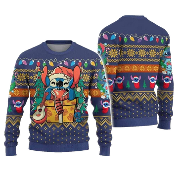 Stitch Santa With Guitar Xmas Gift Ugly Christmas Sweater – Moonbestprint
