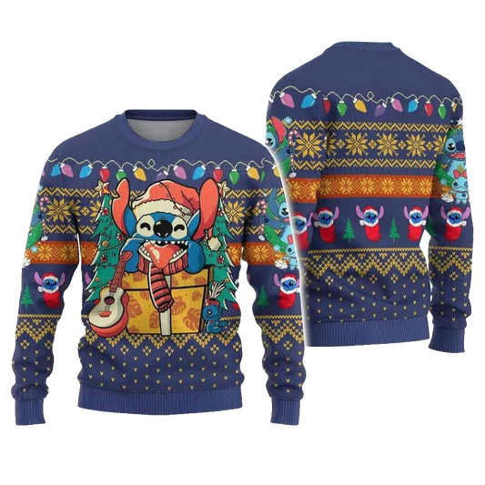 Stitch Santa With Guitar Xmas Gift Ugly Christmas Sweater – Moonbestprint