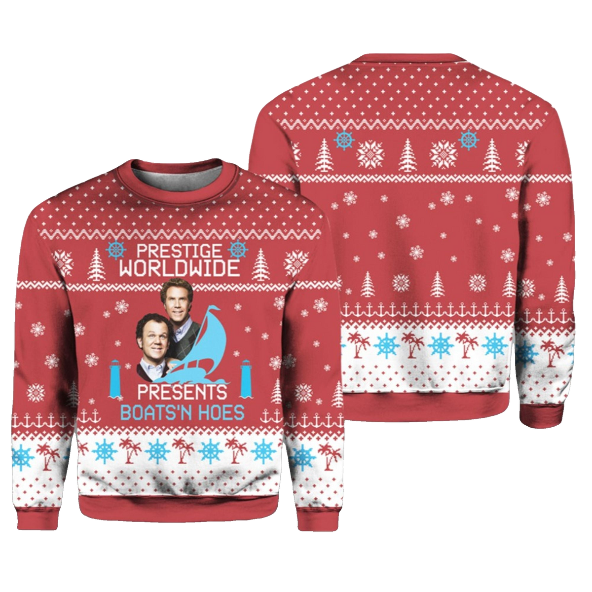 Step Brothers Prestige Worldwide Presents Boats N Hoes Ugly Sweater 2026 Christmas - Moonbestprint
