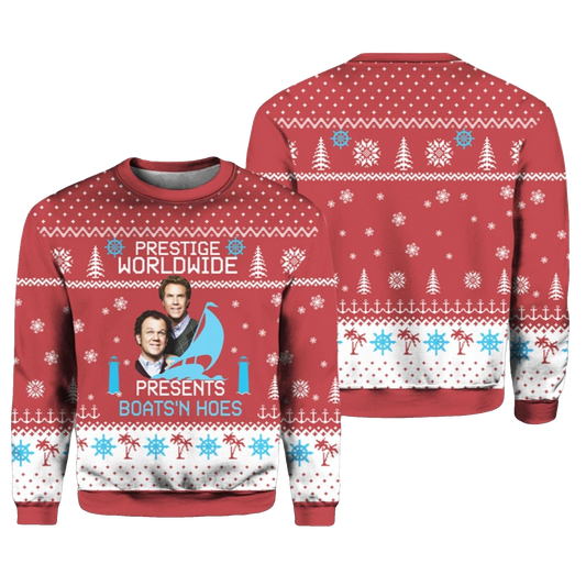Step Brothers Prestige Worldwide Presents Boats N Hoes Ugly Sweater 2026 Christmas - Moonbestprint