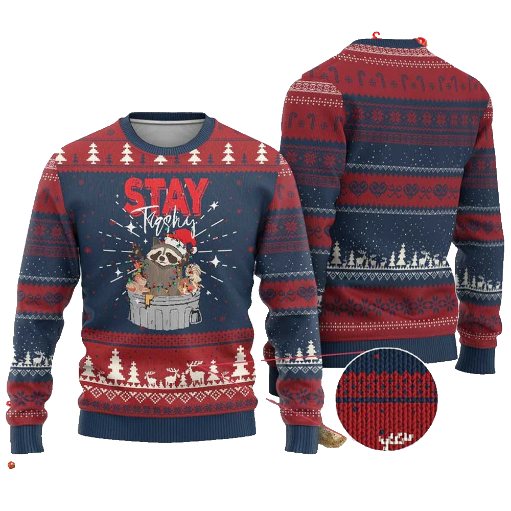 Stay Trashy Raccoon Ugly Christmas Sweater - Moonbestprint
