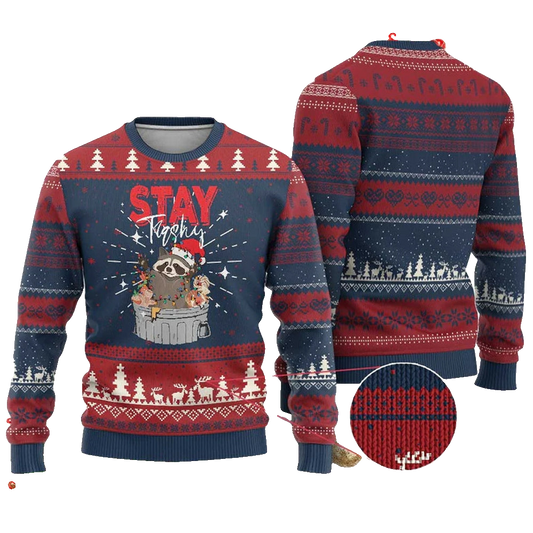 Stay Trashy Raccoon Ugly Christmas Sweater - Moonbestprint