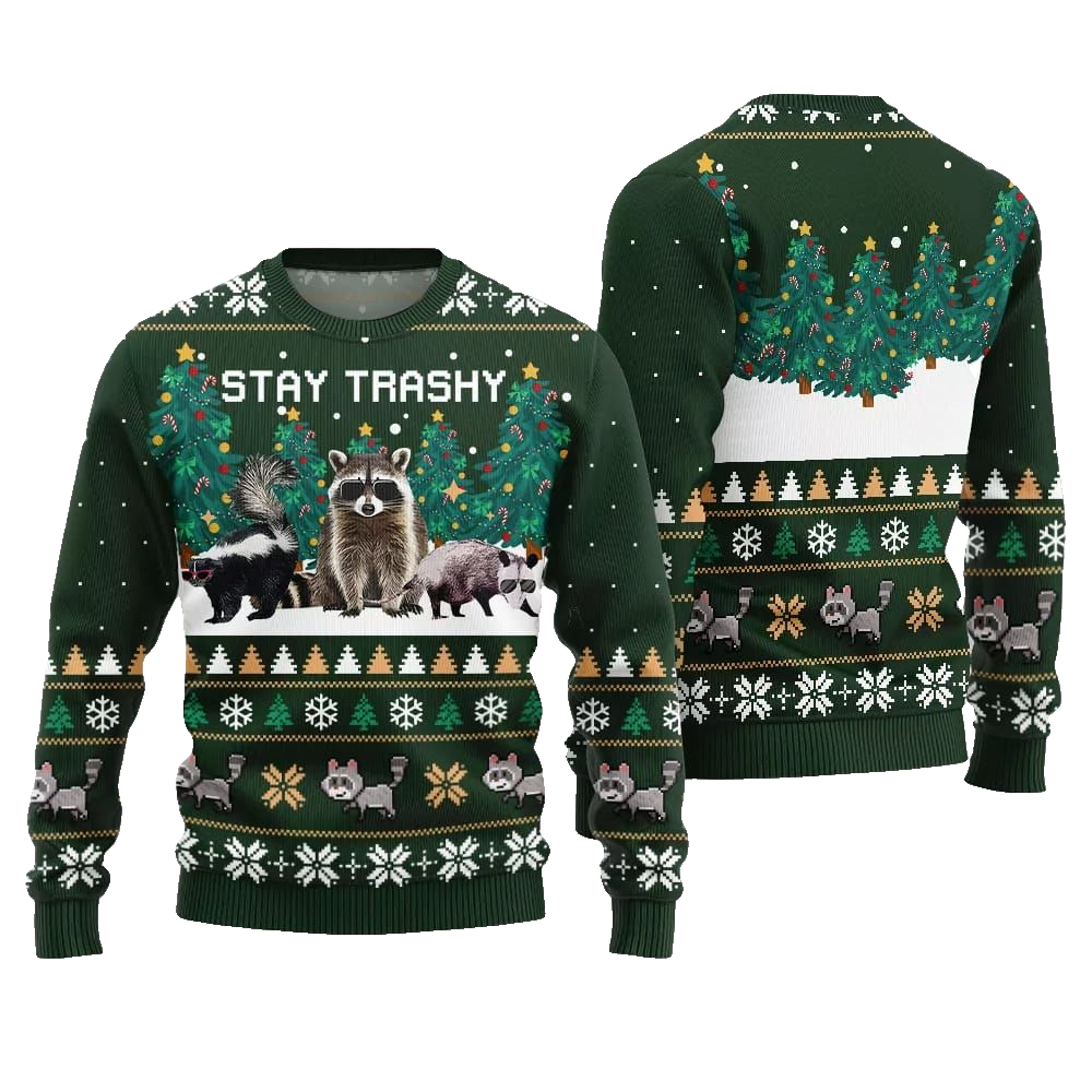 Stay Trashy Critter Ugly Sweater Christmas 2026 - Moonbestprint