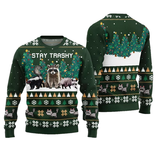 Stay Trashy Critter Ugly Sweater Christmas 2026 - Moonbestprint