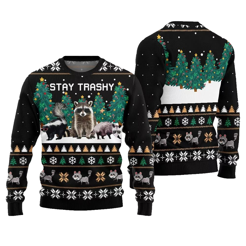 Stay Trashy Critter Ugly Sweater Christmas 2026 - Moonbestprint