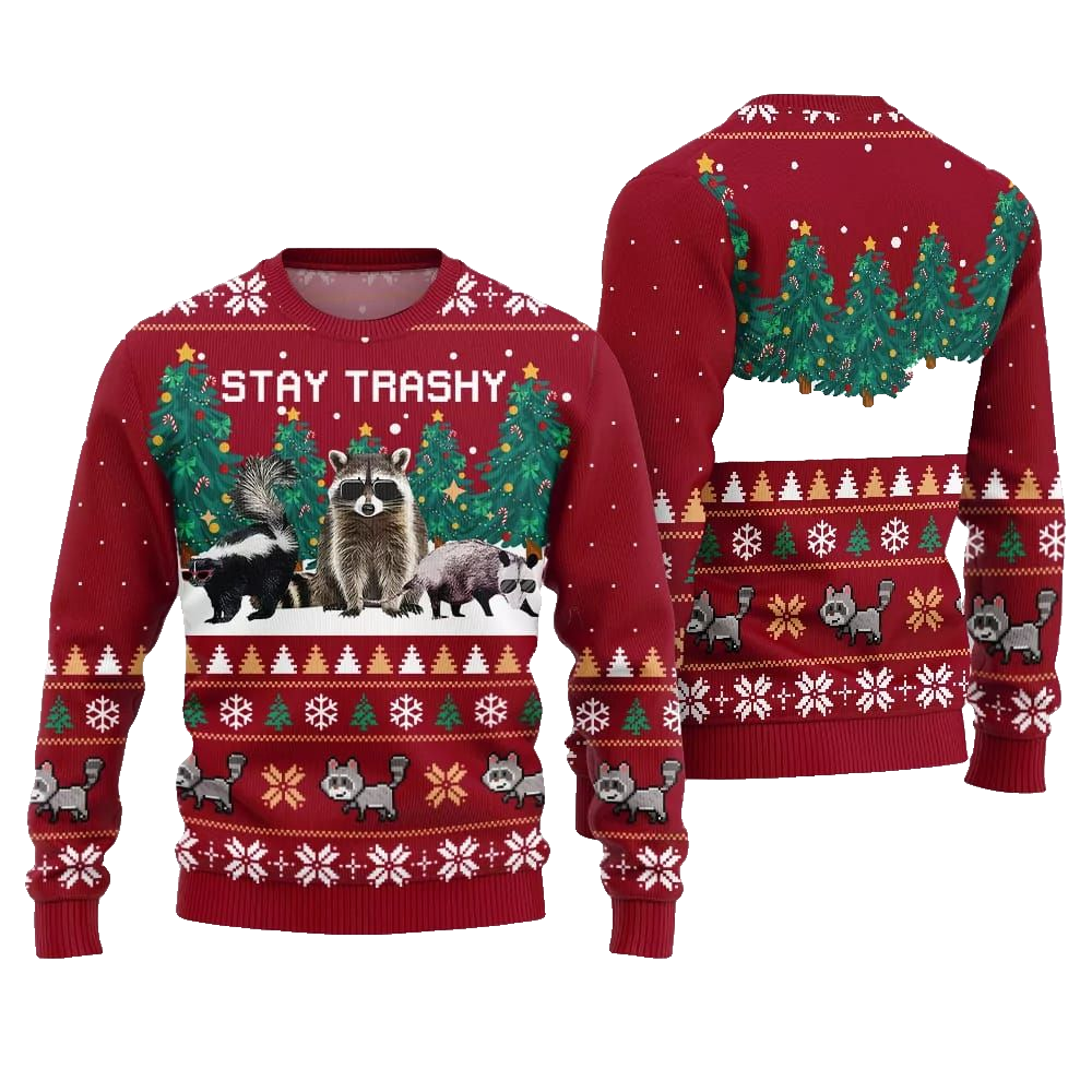Stay Trashy Critter Ugly Sweater Christmas 2026 - Moonbestprint