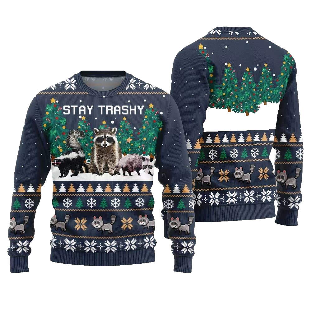 Stay Trashy Critter Ugly Sweater Christmas 2026 - Moonbestprint