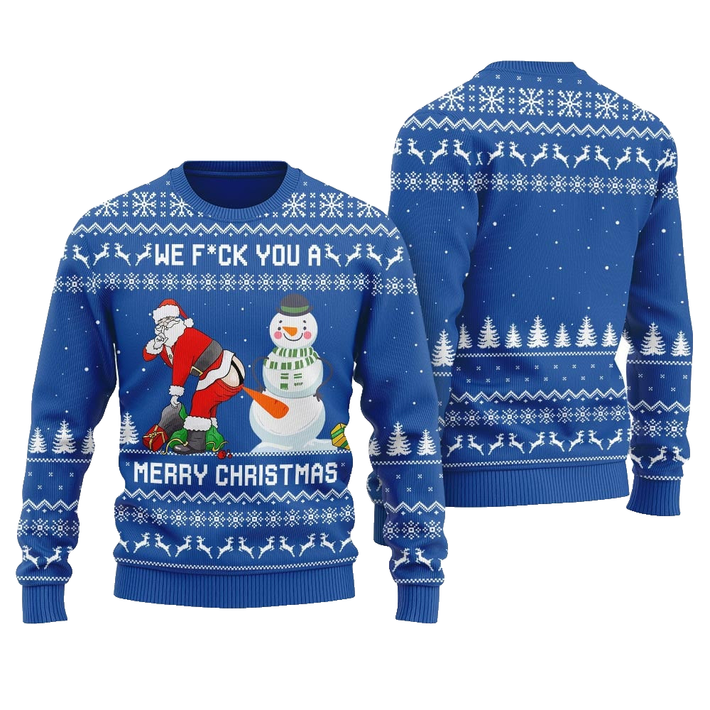 Snowman Stick a Carrot Up Santa's Asshole Ugly Christmas Sweater Blue – Moonbestprint