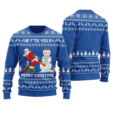 Snowman Stick a Carrot Up Santa's Asshole Ugly Christmas Sweater Blue – Moonbestprint