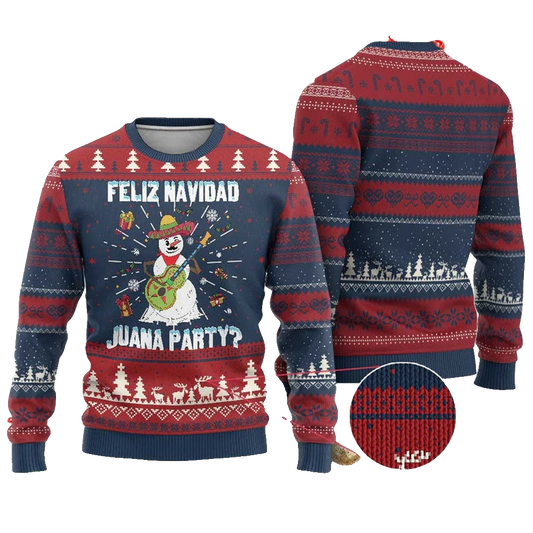 Snowman Feliz Navidad Juana Party Ugly Christmas Sweater - Moonbestprint