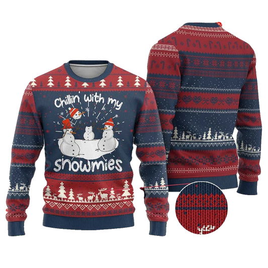 Snowman Chillin With My Snowmies Ugly Christmas Sweater - Moonbestprint