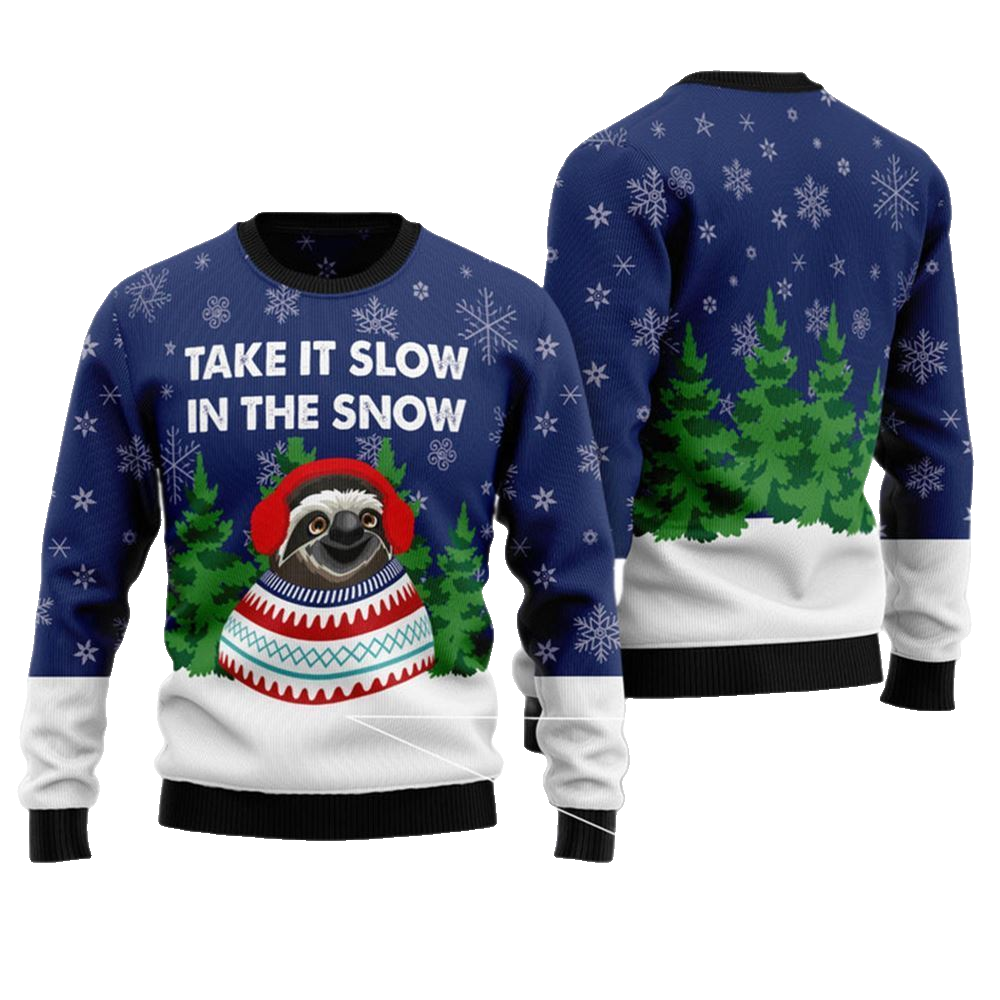 Sloth Take It Slow Ugly Christmas Sweater - Moonbestprint