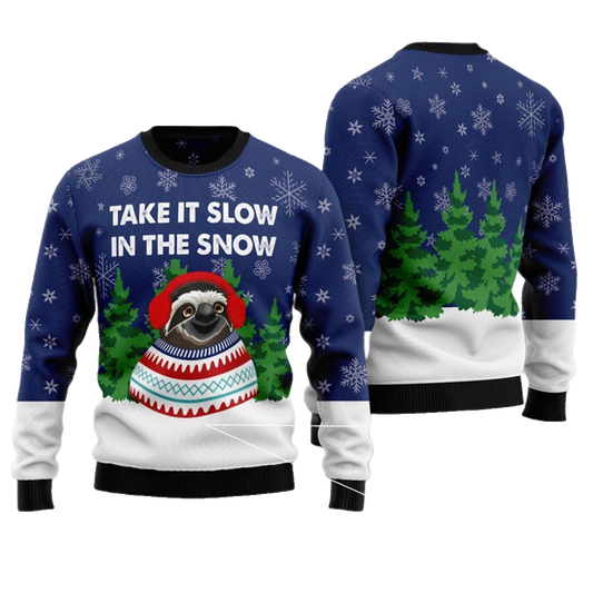 Sloth Take It Slow Ugly Christmas Sweater - Moonbestprint
