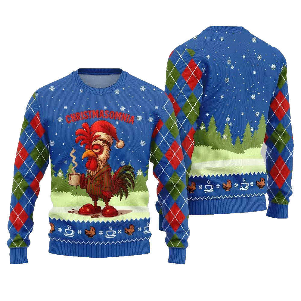 Sleepy Rooster Christmasomnia Ugly Christmas Sweater - Moonbestprint