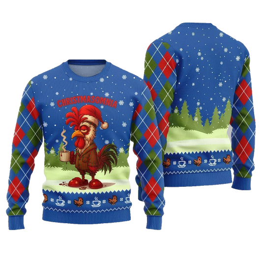Sleepy Rooster Christmasomnia Ugly Christmas Sweater - Moonbestprint