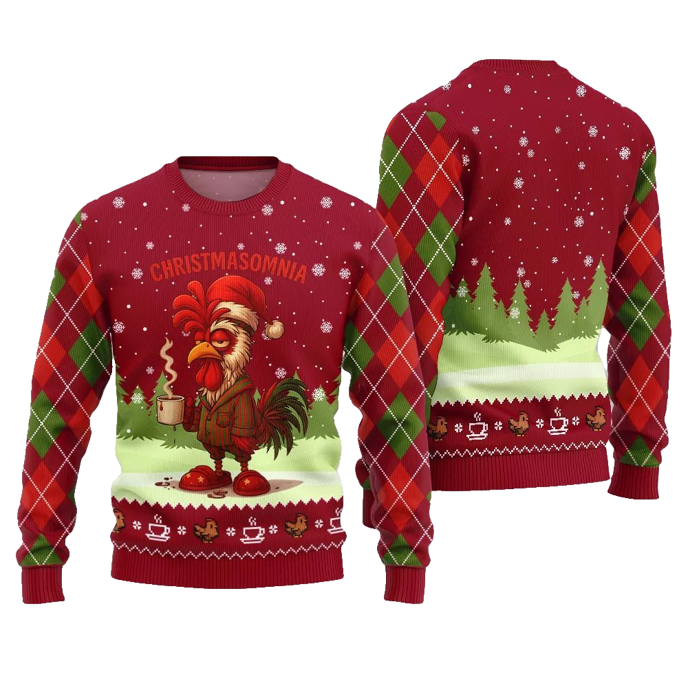 Sleepy Rooster Christmasomnia Ugly Christmas Sweater - Moonbestprint
